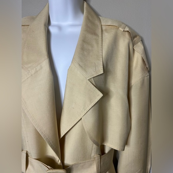 VTG 100% Silk Short Trench Jacket Butter Yellow Women’s Size 8 Lightweight - Picture 5 of 12